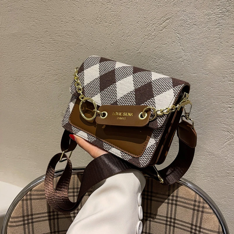 

Spring Fashion Small Square Shoulder Bags Casual Female Handbags PU Leather Grid Pattern Canvas Women Cross Body Bags