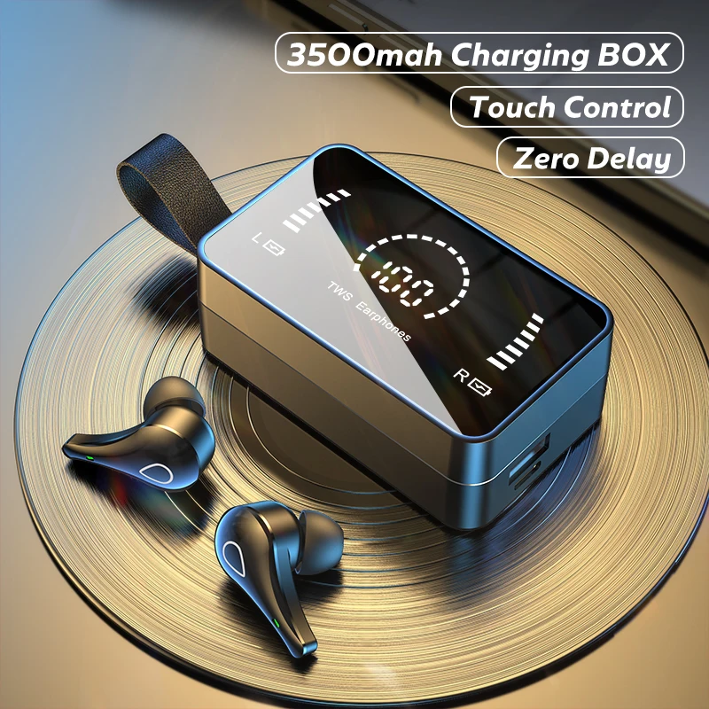 

TWS Wireless Headphones 3500mAh Mirror Plane Touch Charging Box 9D Stereo Sports Waterproof Bluetooth Earphones With Microphone