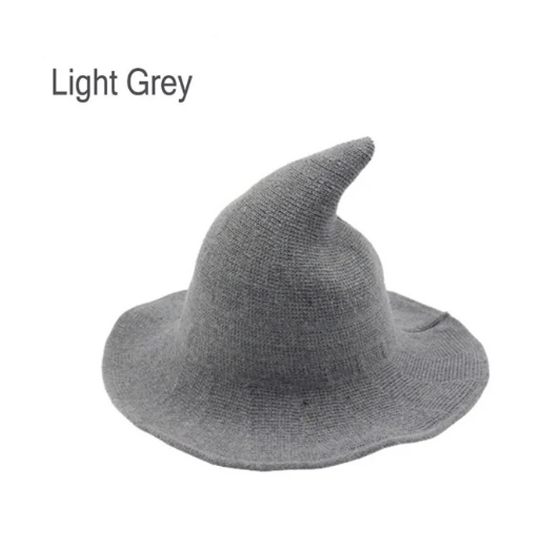 Light Grey Горячая Женская Современная шляпа ведьмы складной костюм остроконечный шерстяной войлок Хэллоуин вечерние шляпы шляпа ведьмы теплая Осенняя зимняя шапка - Цвет: Light Grey