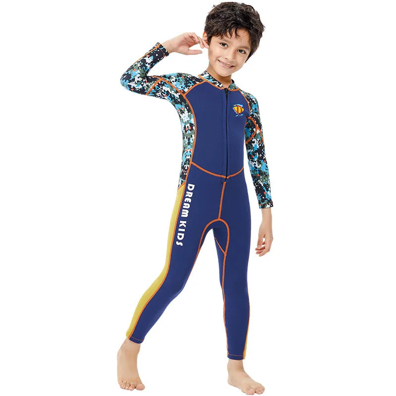 

2021 New Fashion Children's Diving Equipment 2.5MM One-piece Long-sleeve Zipper Wetsuit Surfing Swimming Snorkeling Swimsuit Boy
