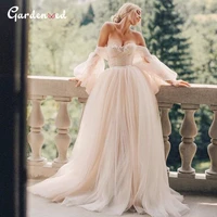 off shoulder illusion wedding dress 2020 lantern sleeves bridal gowns aline puffy tulle princess birde dresses