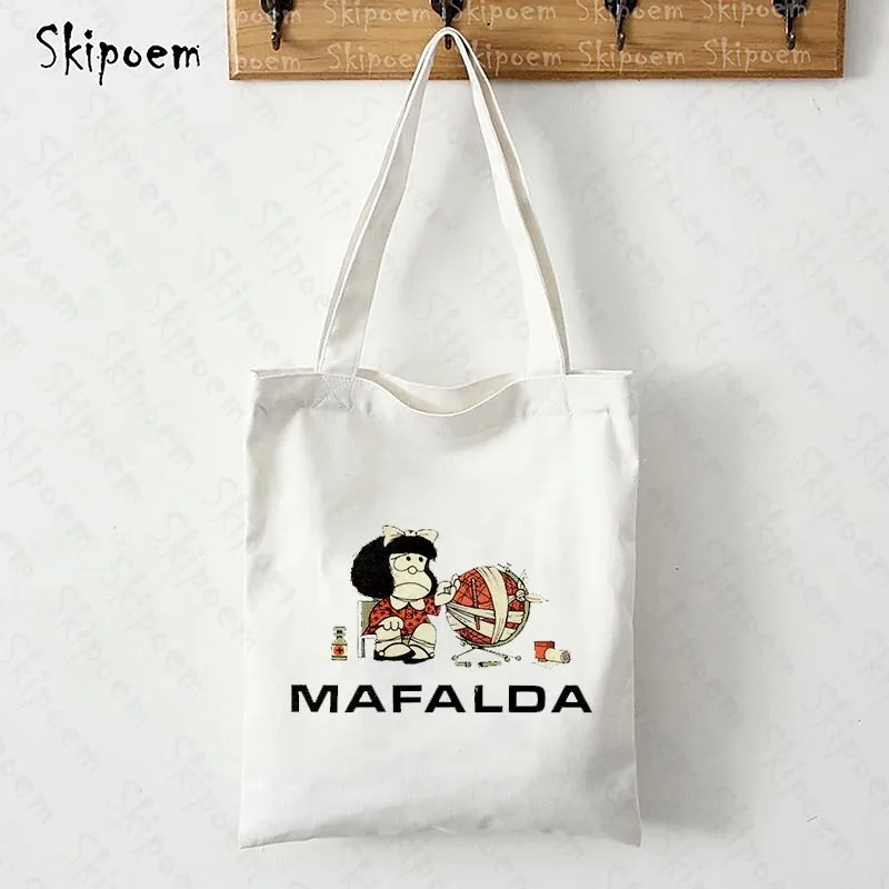 

Mafalda Женская Холщовая Сумка через плечо хозяйственная сумка художественная кавайная Эстетическая Большая вместительная винтажная сумка в ...