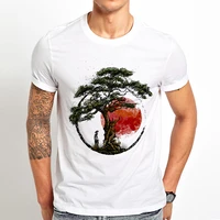 sunset in mount huangshan pine vintage funny t shirt men new white casual homme cool ink painting style t shirt unisex