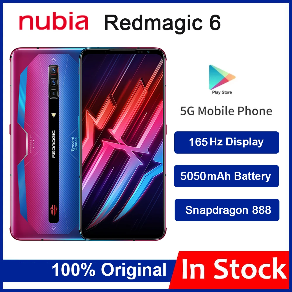 Перейти на Алиэкспресс и купить Nubia рамка RedMagic 6 5G игровой глобальная версия смартфон 6,8 ''165 Гц активно-матричные осид, Snapdragon 888 Octa Core 30 Вт Быстрая зарядка красный Magic 6