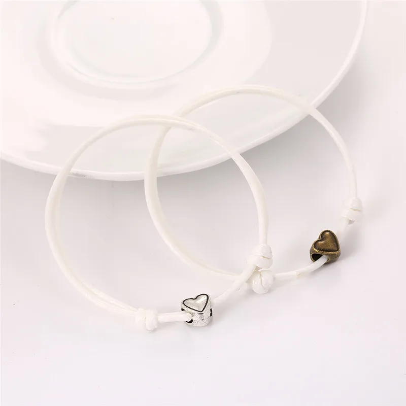 white 2 шт./компл. браслеты для влюбленных черный, белый цвет Кофе красная веревка Парные браслеты из бронзы и древнее серебро сердце Браслеты подарки для Для женщин - Окраска металла: white