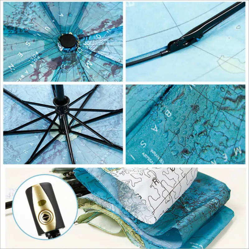 Автоматический Женский дождевой Зонт с 8 ребрами карта мира печатные зонты для
