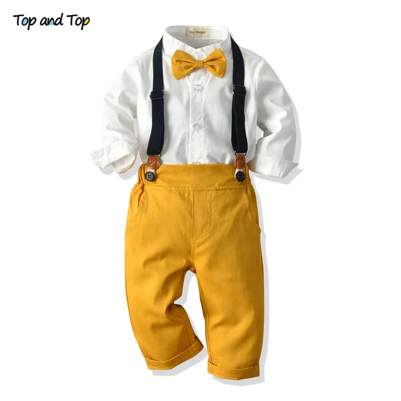 

Top and Top Fashion Kids Boy Gentleman Clothing Set Long Sleeve White Shirt Tops+Overalls Clothes Outfit Boy Formal Suit Bebes