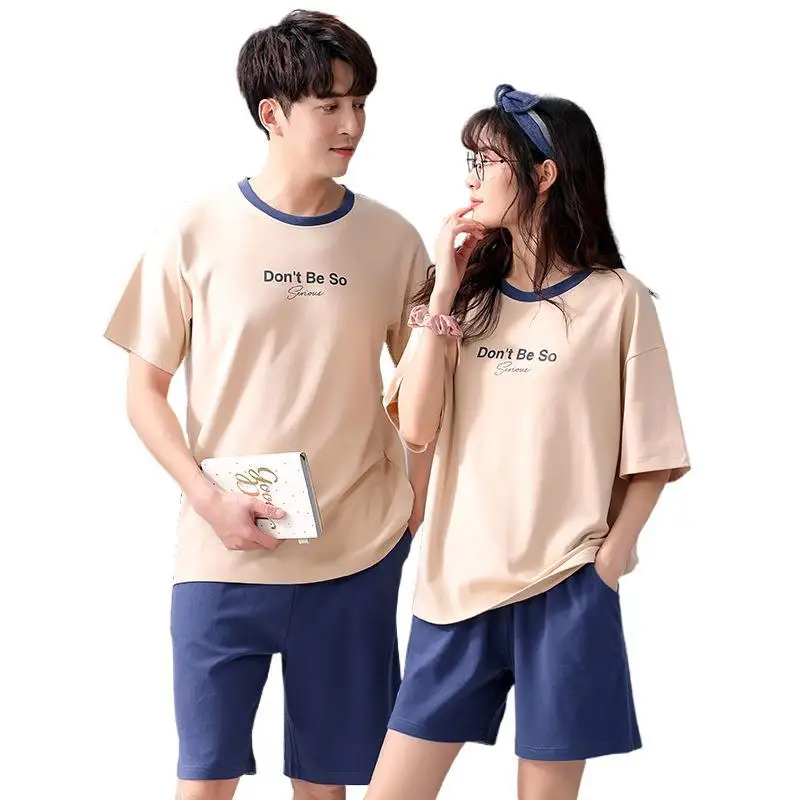 Couple Pajamas Cotton Short Sleeve Nightwear Summer New High-end Men's Women's Nightgown Home Wear Suit Large Sleepwear
