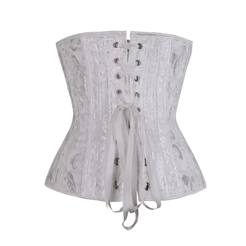 White Corset 24 Sprial Steel Boned Sexy Lingerie Jacquard Lace up Back Waist Trainer Corset Top T-back Plus Size S-6XL Corselet