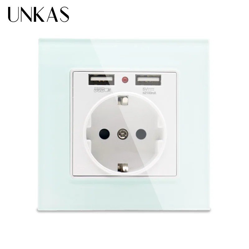 Розетка настенная с двумя USB портами и стеклянной панелью|Электрические розетки|