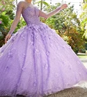 Блестящие сиреневые платья Quinceanera 2021 с длинным рукавом кружевные 3D цветы Блестки бусины Стразы Принцесса для вечерние ринки сладкое 15 бальное платье