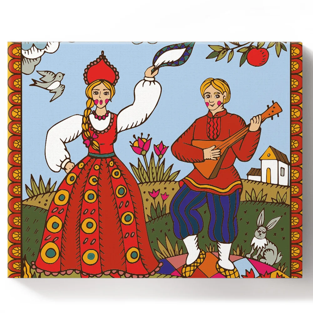 DIY живопись по номерам картины русский национальный танец мультфильм пара Холст