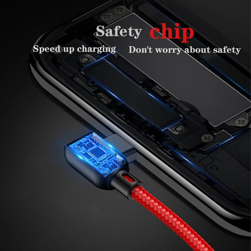 Micro USB кабель 2.4A быстрое зарядное устройство шнур 90 градусов локоть нейлон