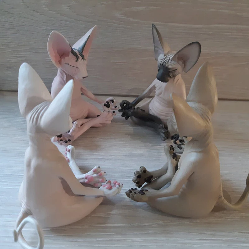 

Sphynx Cat Meditate Statue Cute Hairless Cat Yoga Sitting Collectible Figure for Room Desk Decoration part
