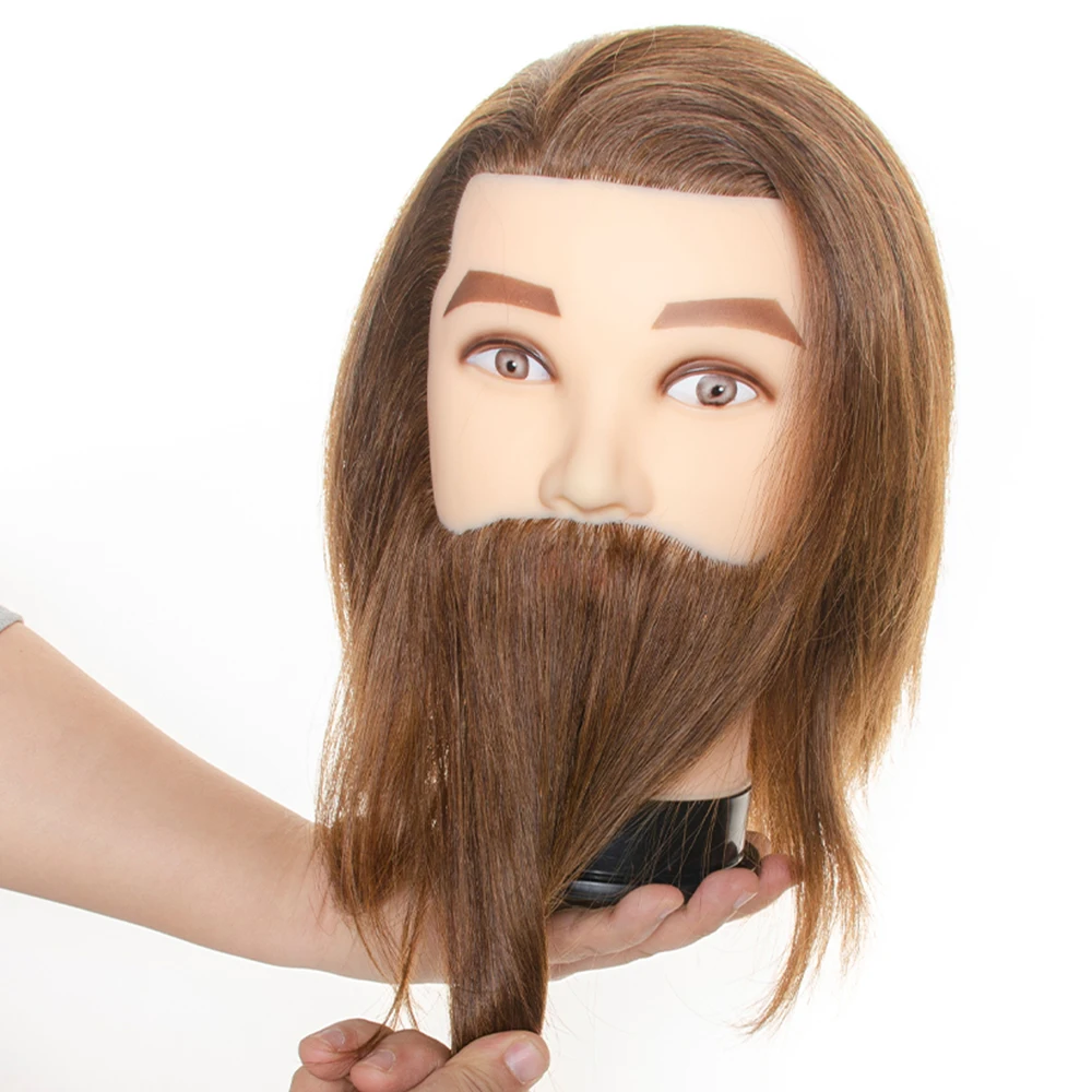 Male Mannequin Head With Beard 100% Human Hair Practice Training Head Barber Hairdressing Manikin Doll Head For Beauty School