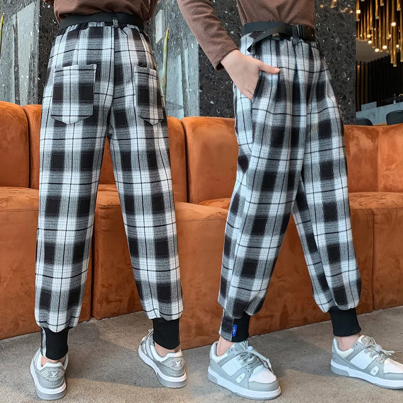 

Pants For Girls Korean Style Teenage Plus Velvet Pants Kids Fashion Plaid Thick Trousers 7 9 10 11 13 14 Years Children Clothes
