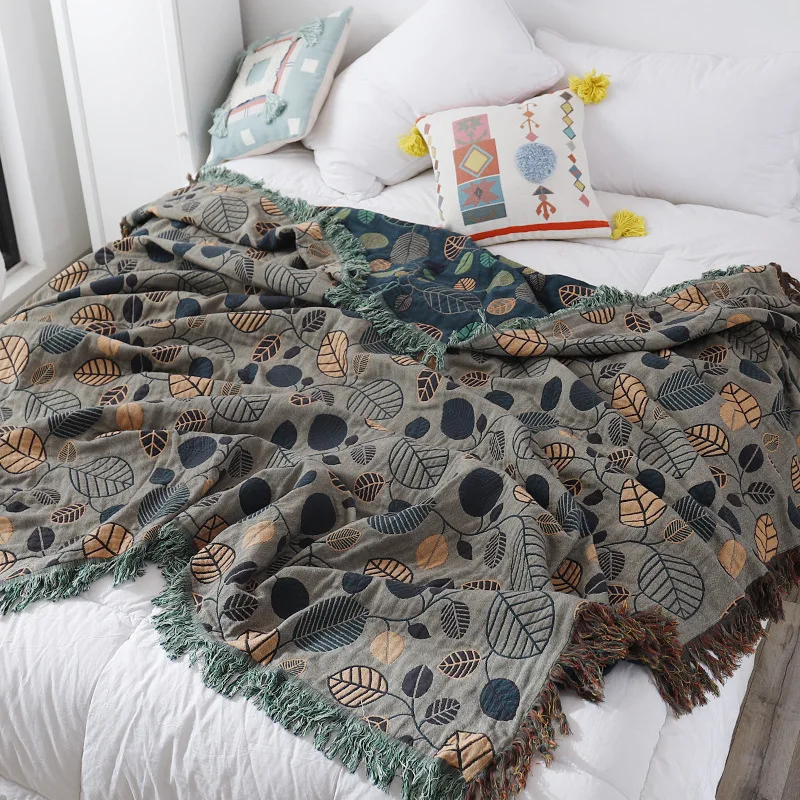

GY4106, мягкое Хлопковое одеяло с кисточками и листьями Gyrohome, декоративное покрывало для дивана, Прошитый ковер, ковер для дома и гостиной