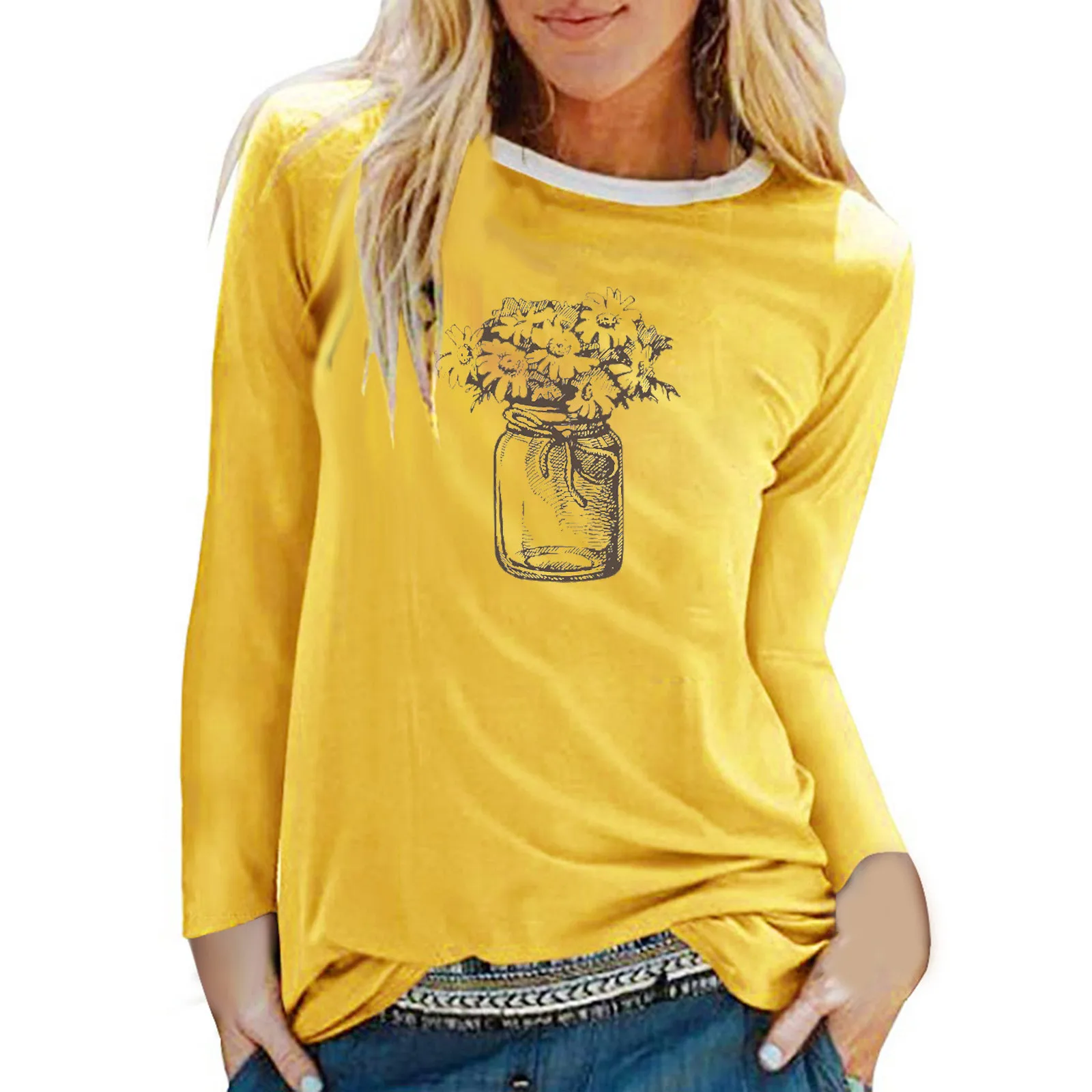 

Fashion t shirt for women Casual Printing O-Neck Long Sleeve Tops T-shirt clothes high quality shirts for women haut femme