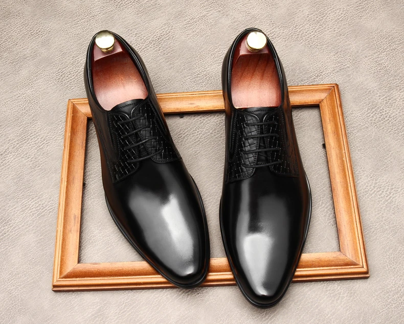 

Fashion Men Dress Shoes Genuine Leather Oxfords Luxury Italian Shoes Black Lace Up Wedding Office Business Formal Men Shoes