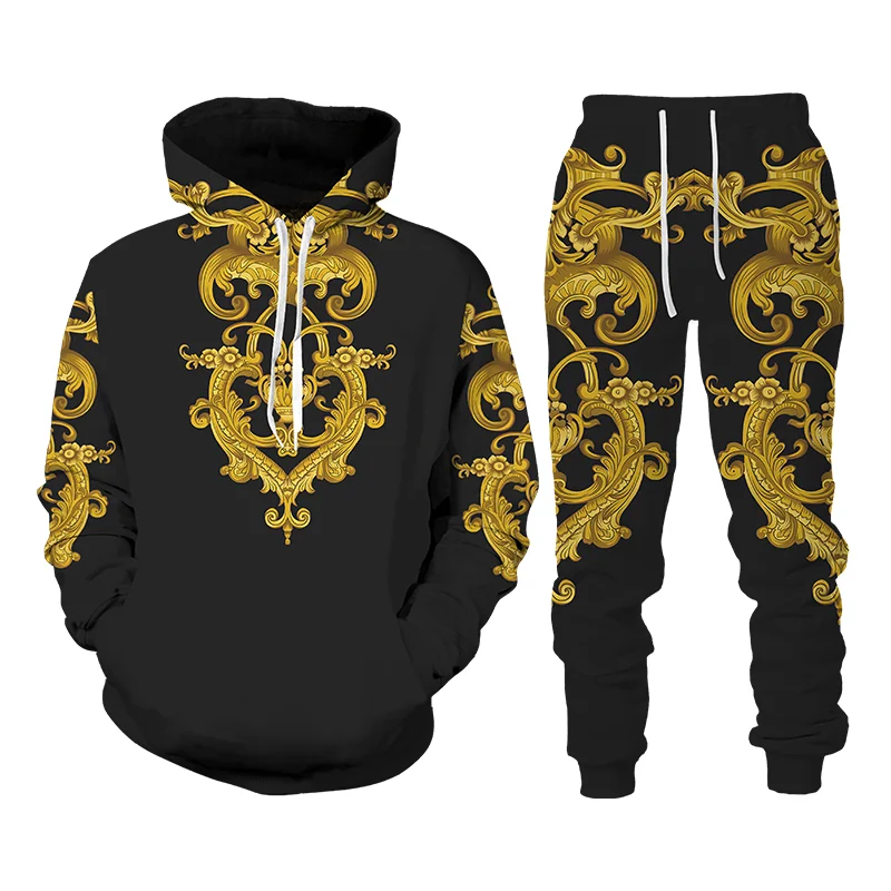 

FAKUNTN Unisex 3D Spring and Autumn Phnom Penh Printed Sports Street Hoodie Set Unisex Sweatpants Set Sportswear