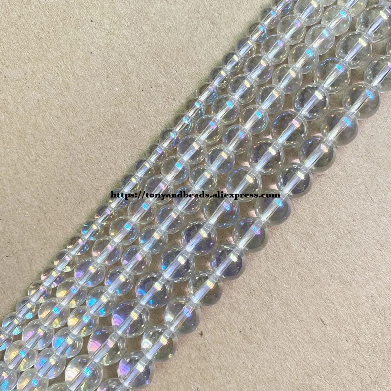 Natural Stone AB Shining K9 Clear Crystal Quartz Round Loose Beads 15"  4 6 8 10 12MM Pick Size For Jewelry Making DIY
