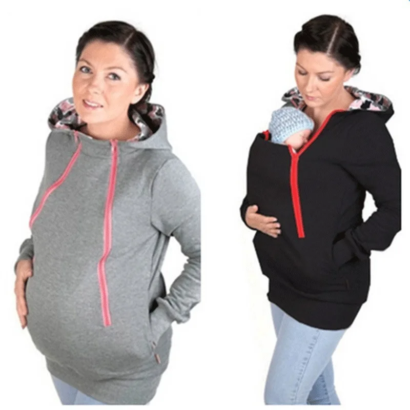 

Women's Fleece Zip Up Maternity Baby Wearing Carrier Hoodie Sweatshirt Jacket