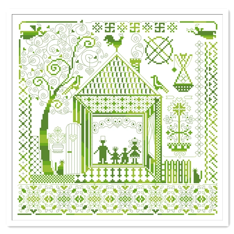 

Our family cross stitch package simple house 18ct 14ct 11ct white fabric cotton silk thread embroidery DIY handmade needlework