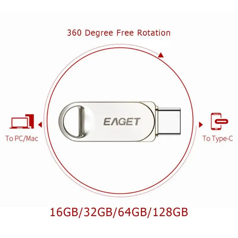 EAGET CU30 металлический флеш-накопитель USB 3,0 Накопитель Памяти 16/32/64/128GB телефон OTG Тип C ручка диск Мини U диск