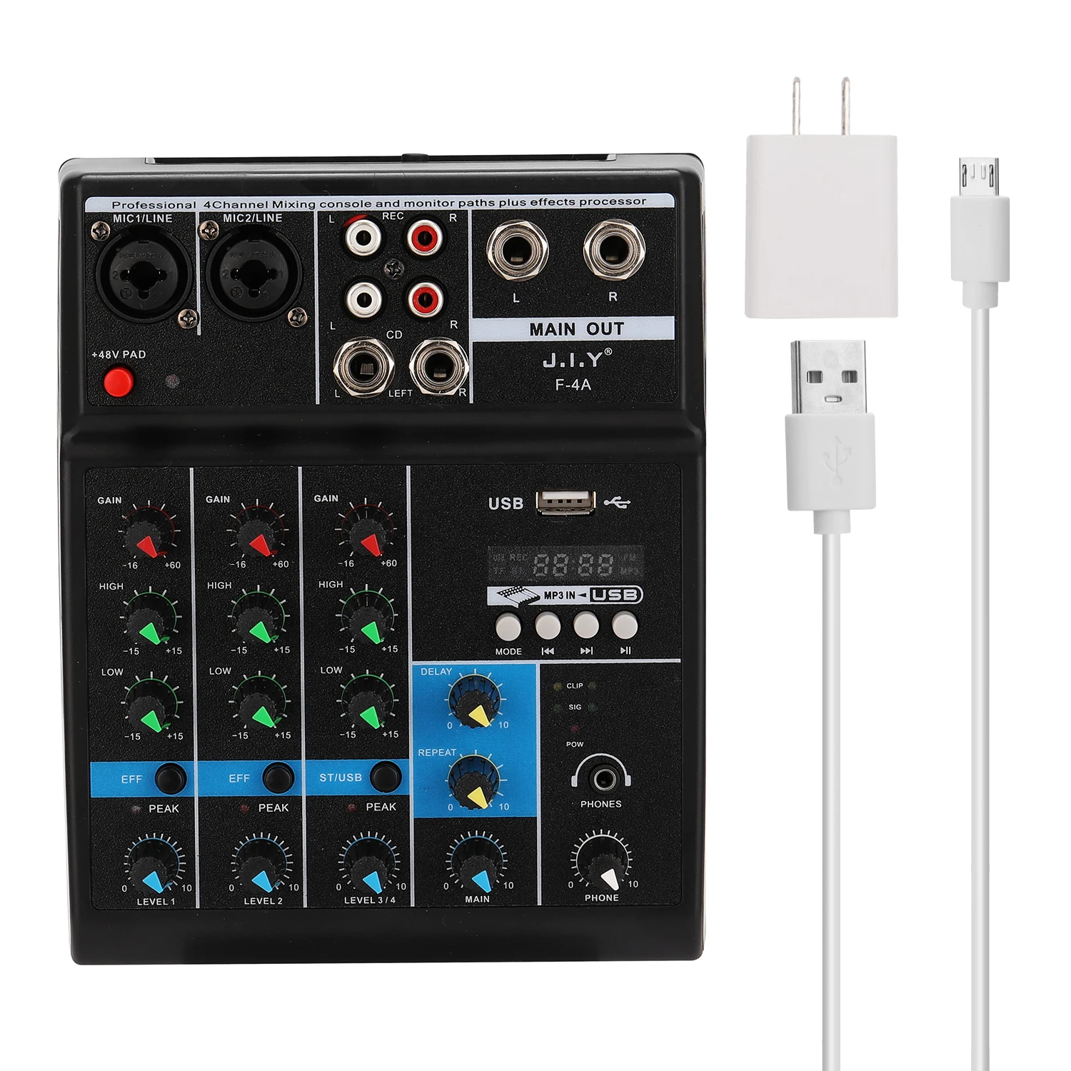 

BT Профессиональный 4-канальный микшерный пульт для звука аудио миксер и монитор Пути Плюс эффекты процессор 4-канальный миксер аудио USB