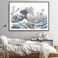 hand painted pokemon modern japanese comic anime the great wave oil canvas painting wall art picture for living room home decor
