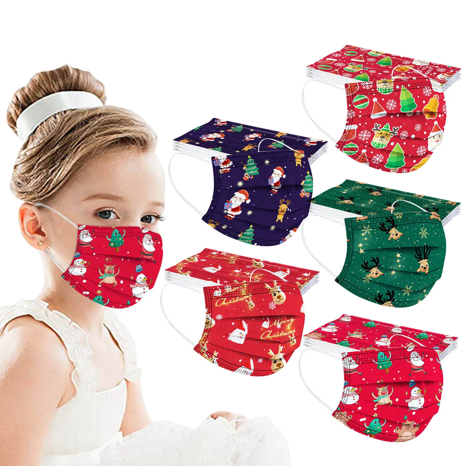 Рождественская детская маска одноразовая промышленная 3-слойная Ушная петля 50