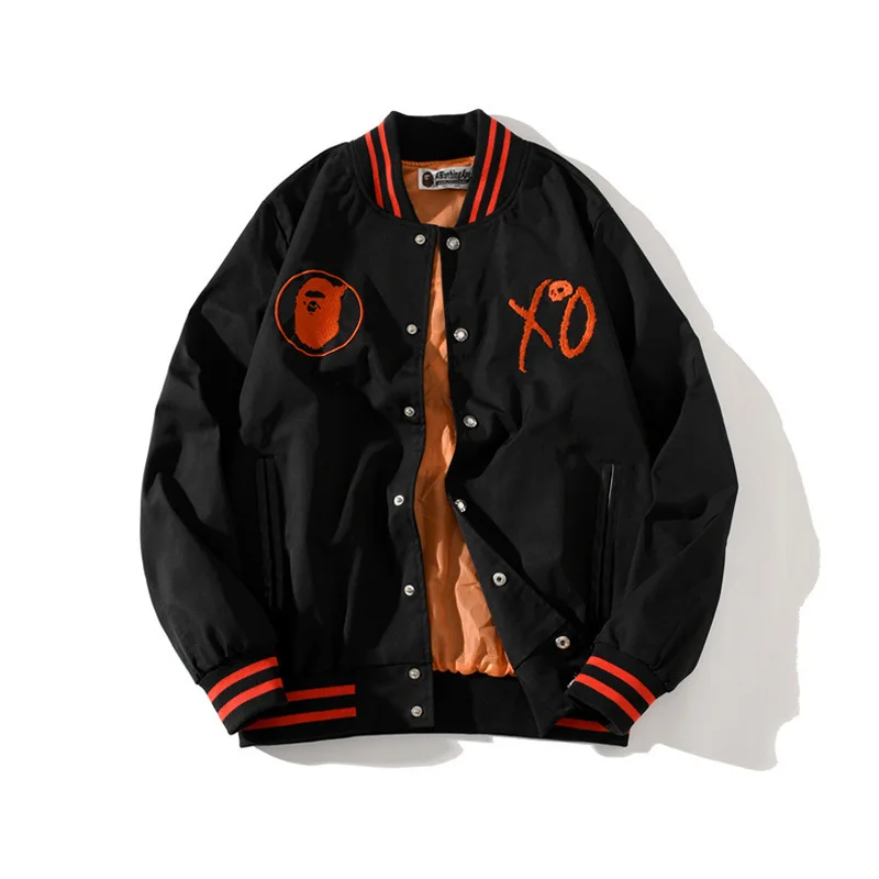 

BAPE new jacket Japanese tide brand embroidery letter joint red edge stand-up collar cotton collar baseball uniform