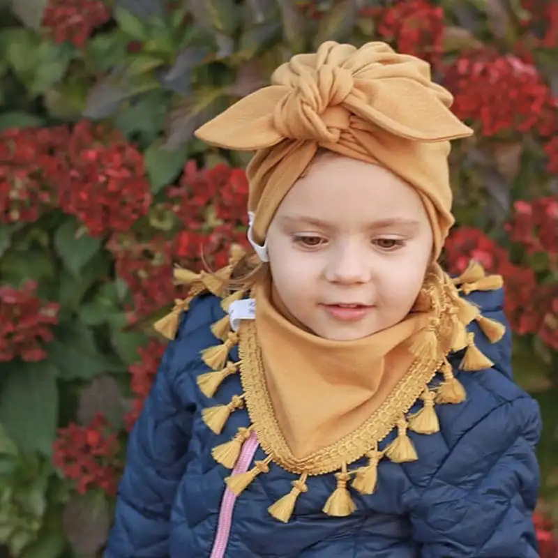 

Children's Rabbit Ears Hat Scarf Set Autumn and Winter Baby Hat With Bib Triangle Scarf Baby Headwear Kids Hats Kid Gift