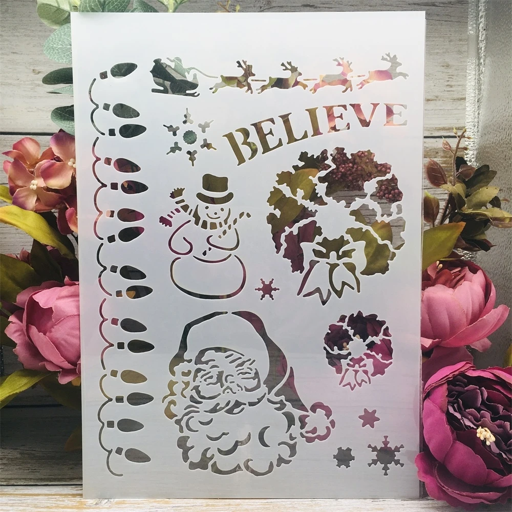 

A4 29cm Santa Clause Believe DIY Layering Stencils Wall Painting Scrapbook Coloring Embossing Album Decorative Template