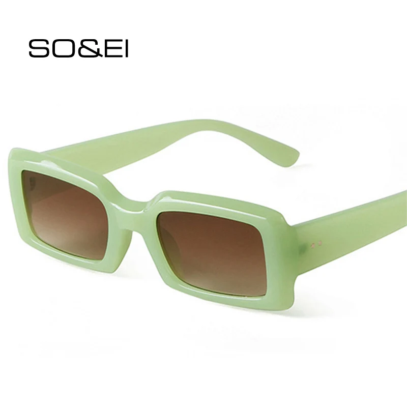 

SO&EI Ins Popular Fashion Rectangle Sunglasses Women Retro Jelly Color Eyewear Shades UV400 Men Square Blue Purple Sun Glasses