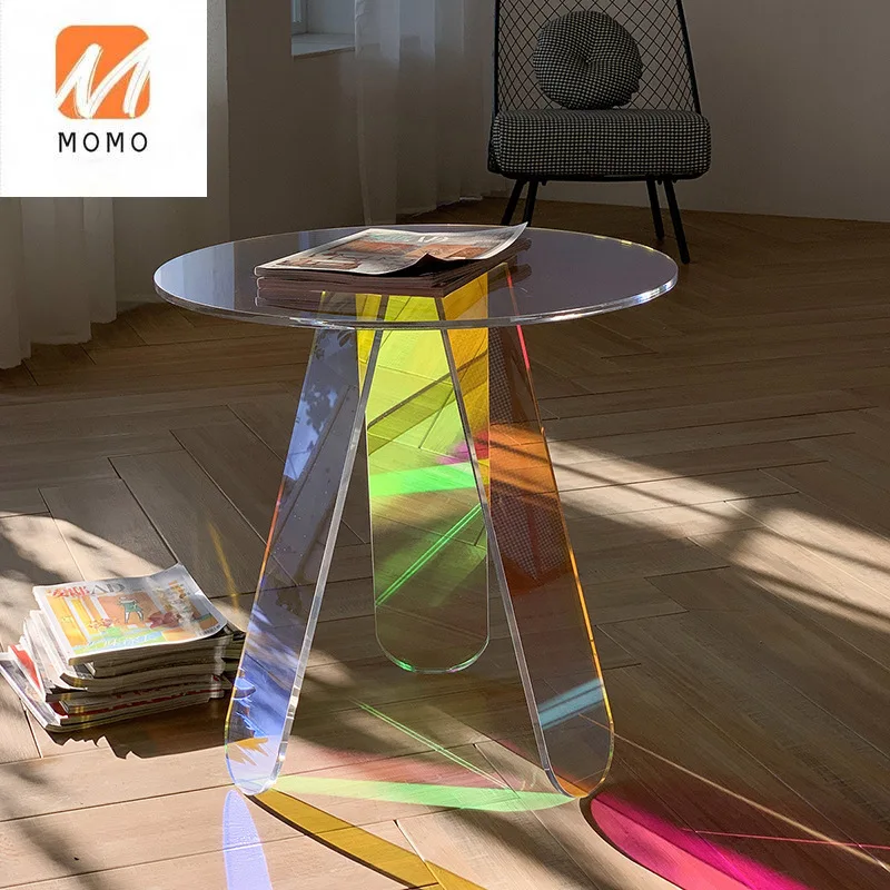 

Nordic Colorful Acrylic Tea Table Fairy Rainbow Post-Modern Sofa Side Table Simple Transparent Round Table