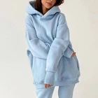 Женский спортивный костюм из двух предметов, однотонная флисовая толстовка с капюшоном и брюки-джоггеры, повседневный костюм большого размера для осени и зимы спортивный костюм женск костюм женский Брючные костюмы