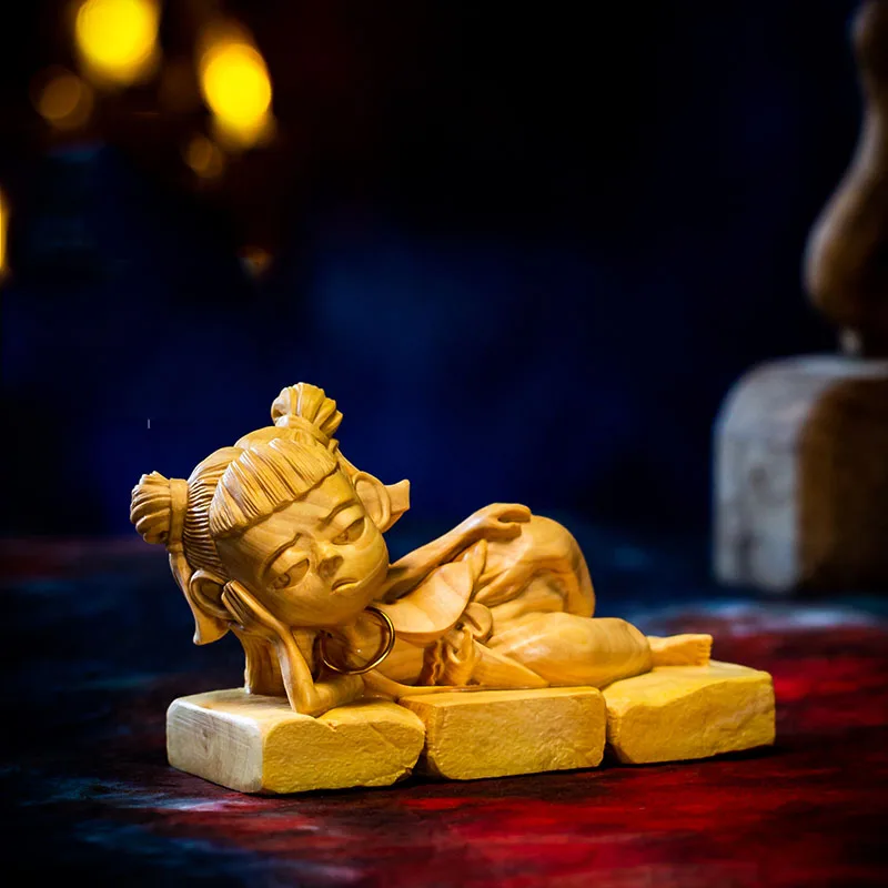 

XS085-10CM Hand Carved Boxwood Carving Figurine Magical Boy Statue Home Decor -Nezha Sculpture Chinese Folk Crafts