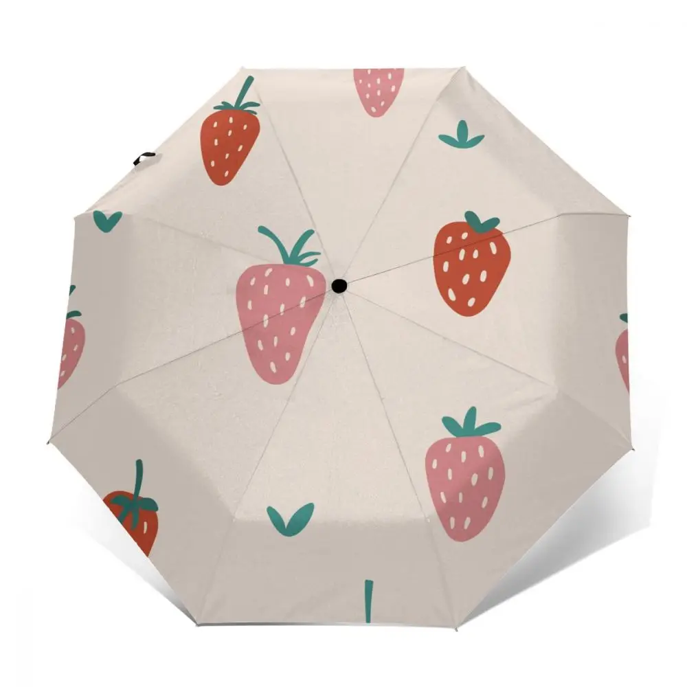 

Automatic Umbrella Rain Women Three-folding Umbrella Strawberry Abstract Summer Windproof Umbrella Female Waterproof parasol