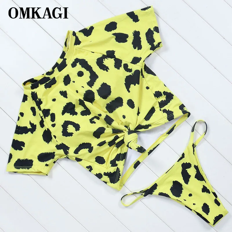 OMKAGI Bikin Бразильское бикини с длинным рукавом высоким вырезом растительный