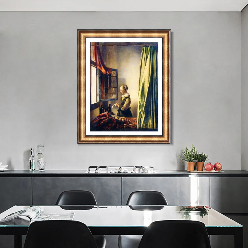 Девушка, читающая письмо от открытого ветра от Johannes Vermeer, настенный арт, плакат и печать, холст, живопись, Декор, картина для домашнего декора