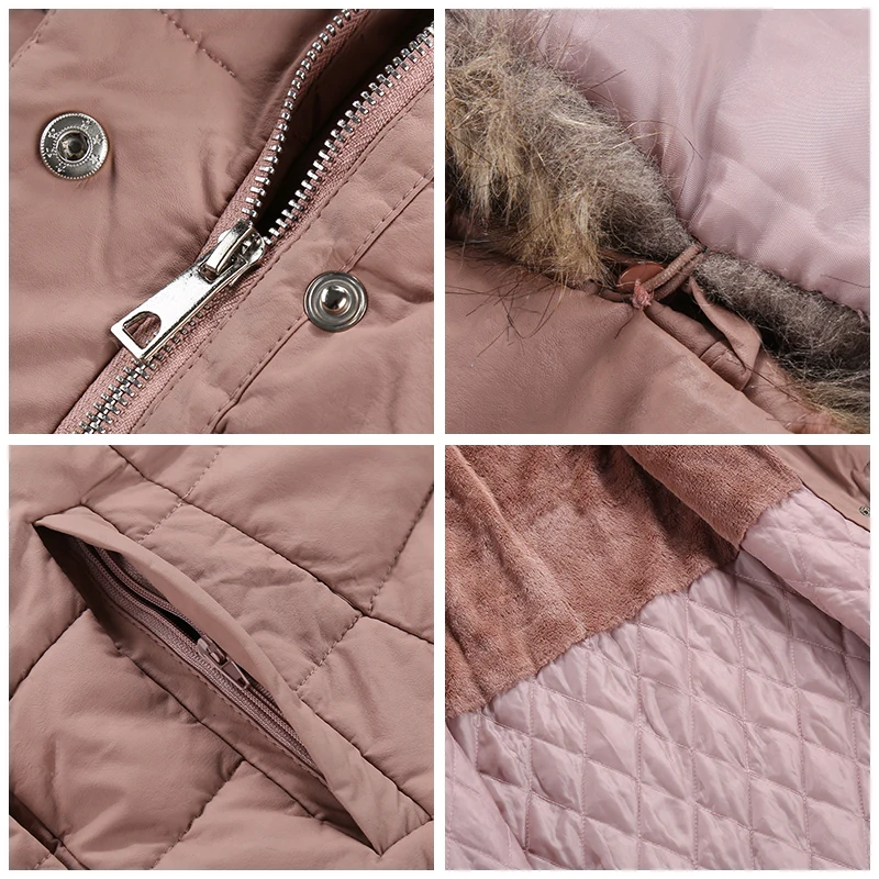 

Giolshon Leather Puffer Jacket for Women,Winter Bubble Padding Long Puffer Coats with Detachable Faux Fur Collar