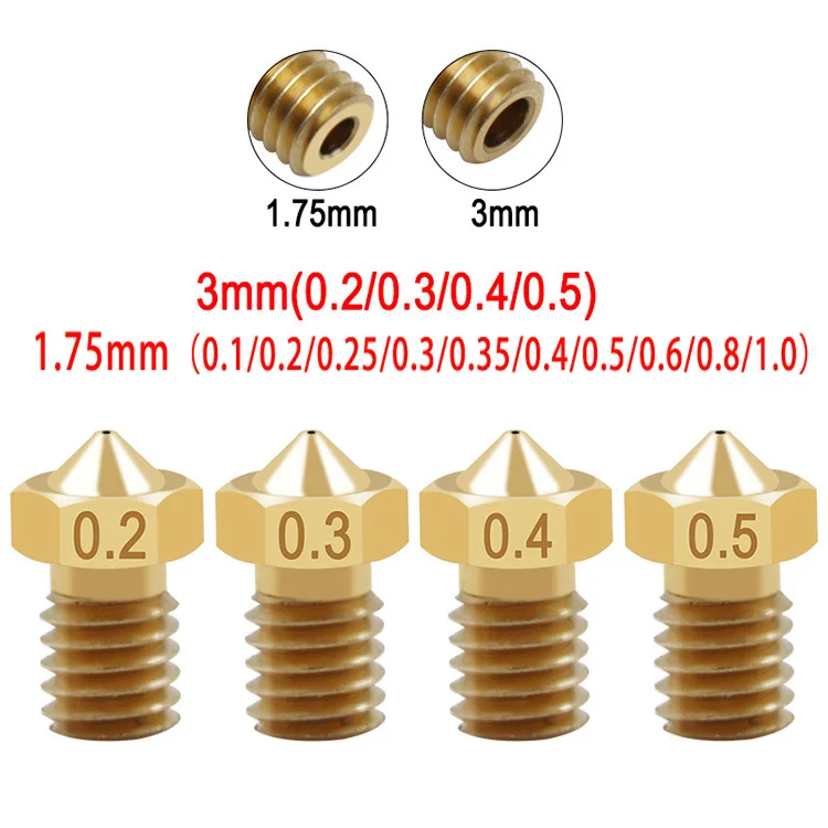 

3D printer accessories M6 thread printing nozzle surface with words 0.2-1mm brass nozzle