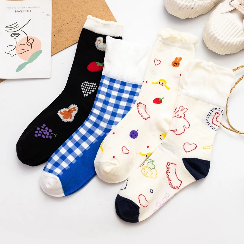 Лолита Кружева отбортовки хлопковые носки Love белого цвета галстуки бабочки