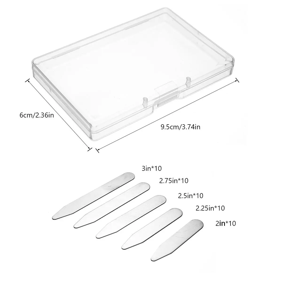 50pcs Stainless Steel Collar Stays Bones Stiffeners Silver Color With Box 2Inch 2.25Inch 2.5Inch 2.75Inch 3 Inch |