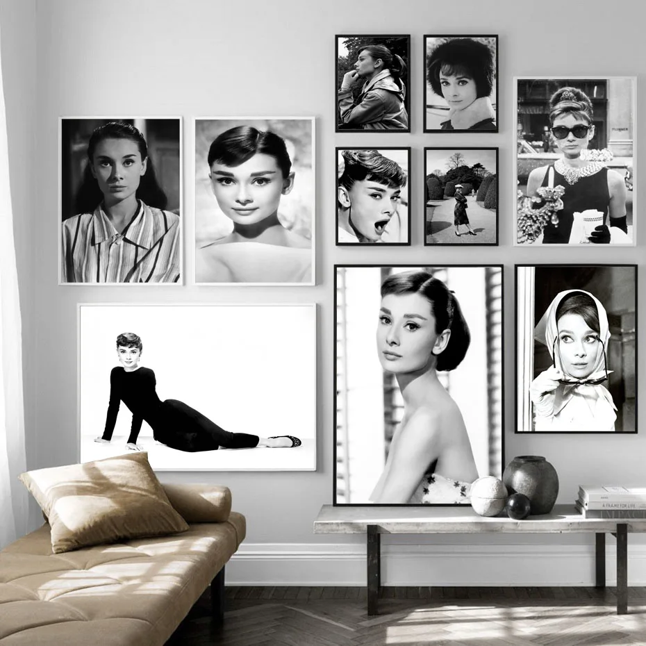 

Black and White Audrey Hepburn Posters Wall Art Canvas Fashion Posters Brigitte Prints Painting Pictures Living Room Home Decor
