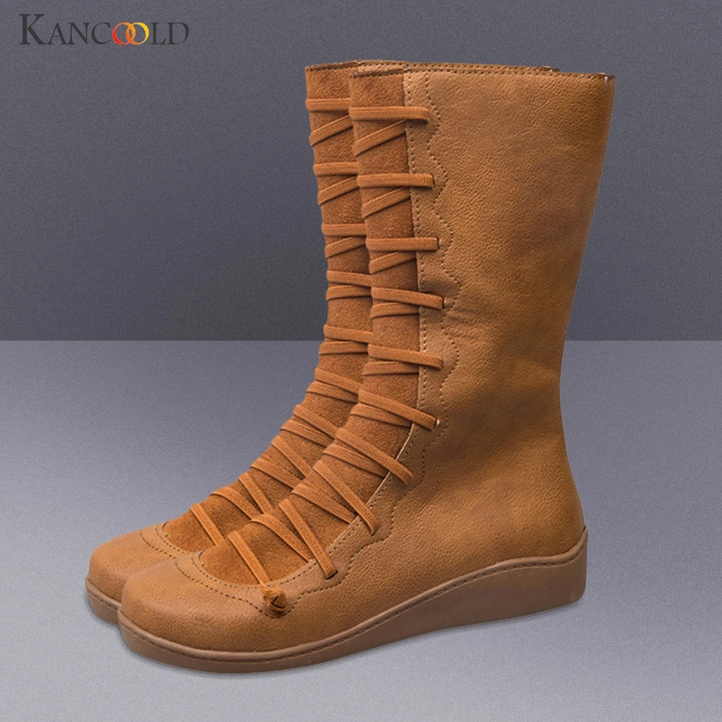 Женские высокие сапоги KANCOOLD повседневные парусиновые кроссовки с боковой