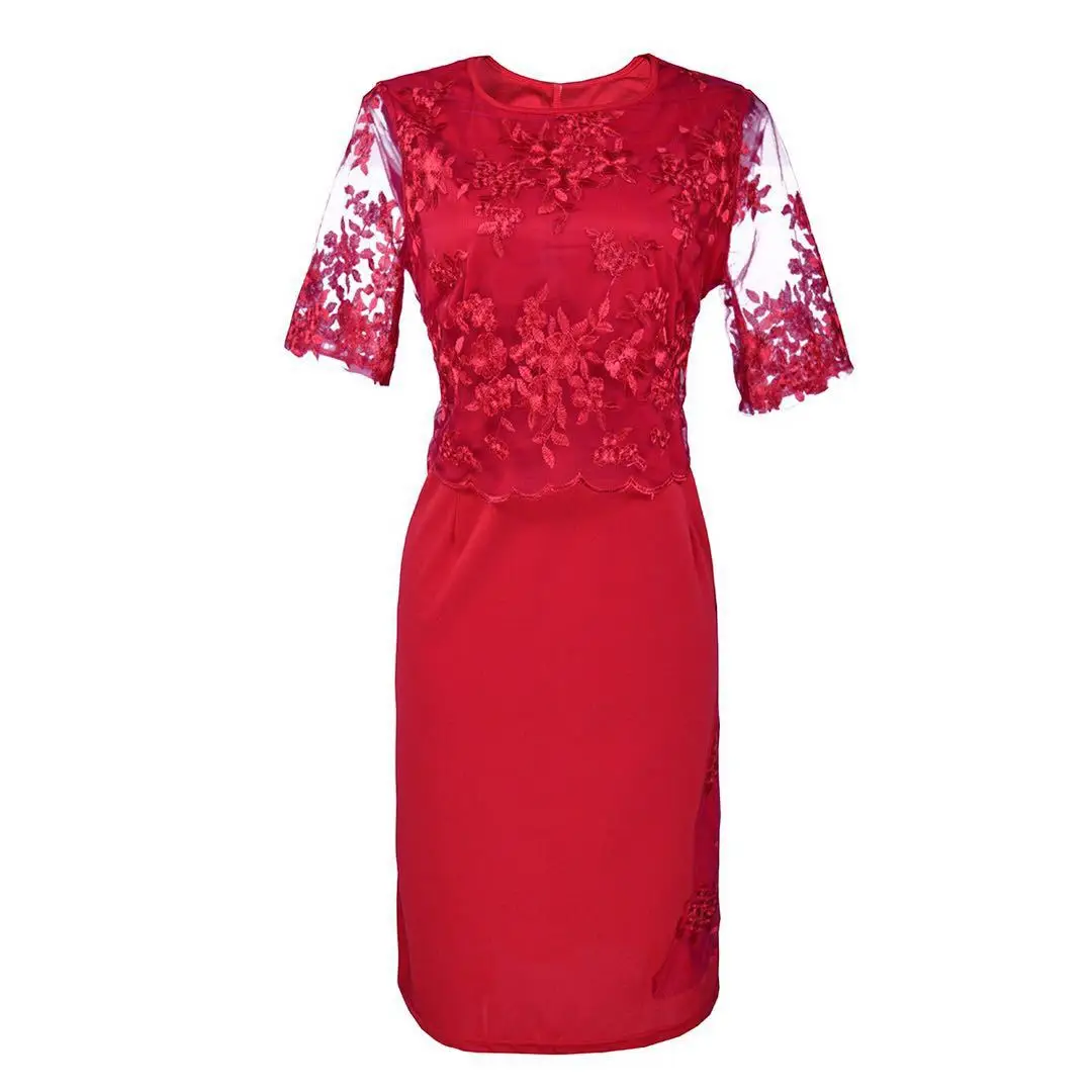 

Sexy Dresses for Women Party Dresses OL Pencil Dress Summer Half Sleeve Bodycon Midi Ladies Casual Slim Lace Large Size Dress