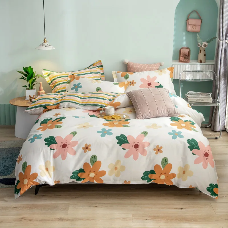 

Print Flowers Bedding Set Fashion Double Design Skin-Friend Cotton Fabric Quilt Cover Sheet Pillowcases Enjoy Soft Night Oceania