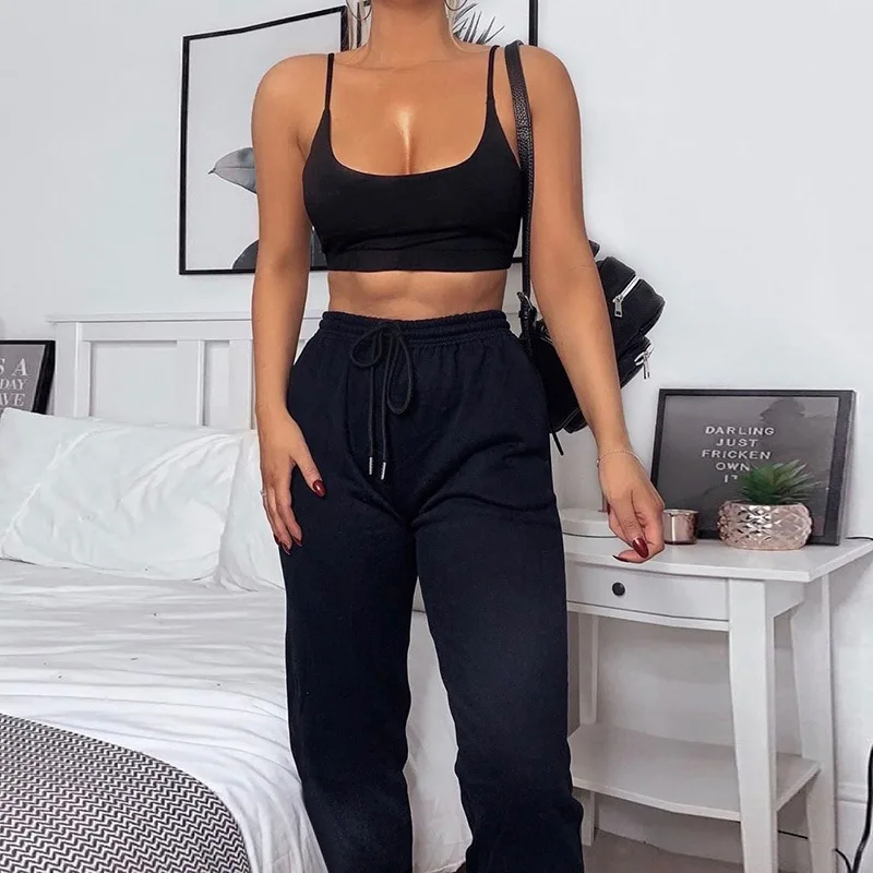 

VS&LLWQ Sexy Sporty Two Piece Set Women Tracksuits 2020 Crop Top and Sweat Pants Fashion Casual Outfits Two Piece ropa mujer Set